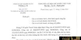 Công văn số 3644/SYT-NVD ngày 05/08/2024 của Sở Y tế TP Hà Nội về việc đình chỉ lưu hành, thu hồi trên toàn quốc sản phẩm Dầu massage (nhãn hàng Đại lực hoàng) của Công ty TNHH một thành viên sản xuất và thương mại mỹ phẩm Lê Vân