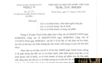 Công văn số 3644/SYT-NVD ngày 05/08/2024 của Sở Y tế TP Hà Nội về việc đình chỉ lưu hành, thu hồi trên toàn quốc sản phẩm Dầu massage (nhãn hàng Đại lực hoàng) của Công ty TNHH một thành viên sản xuất và thương mại mỹ phẩm Lê Vân