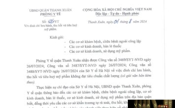 Công văn số 3488/SYT-NVD ngày 26/07/2024 của Sở Y tế TP Hà Nội về việc đình chỉ lưu hành, thu hồi trên toàn quốc sản phẩm Conditioner (Nhãn hàng Intasilk) do Công ty TNHH mỹ phẩm Dạ Thảo Lan sản xuất có công thức không đúng như hồ sơ công bố