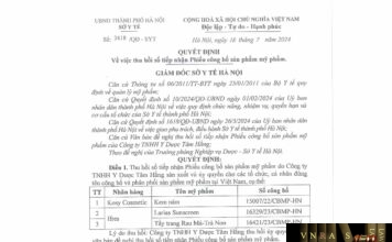 Quyết định số 2418/QĐ-SYT ngày 18/07/2024 của Sở Y tế TP Hà Nội về việc thu hồi số tiếp nhận Phiếu công bố sản phẩm Kem nám, Larias Sunscreen, Tẩy trang Rau Má – Trà Non do Công ty TNHH Y Dược Tâm Hằng sản xuất Quyết định số 2418/QĐ-SYT ngày 18/07/2024 của Sở Y tế TP Hà Nội về việc thu hồi số tiếp nhận Phiếu công bố sản phẩm Kem nám, Larias Sunscreen, Tẩy trang Rau Má - Trà Non do Công ty TNHH Y Dược Tâm Hằng sản xuất