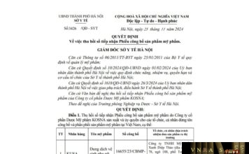 Quyết định số 3426-SYT thu hồi số tiếp nhận Phiếu công bố sản phẩm mỹ phẩm (Công ty cổ phần Dược Mỹ phẩm KOSNA)