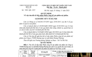 QĐ 3446-SYT thu hồi số tiếp nhận Phiếu công bố sản phẩm mỹ phẩm (Công ty TNHH thương mại và xuất khẩu Hoàng Phương)