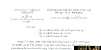 Công văn số 23 - YT về việc đình chỉ lưu hành, thu hồi và tiêu huỷ mỹ phẩm