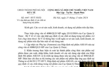 Công văn số 6447/SYT-NVD về việc cập nhật quy định về các chất sử dụng trong mỹ phẩm