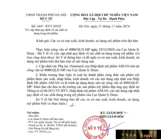Công văn số 6447/SYT-NVD về việc cập nhật quy định về các chất sử dụng trong mỹ phẩm