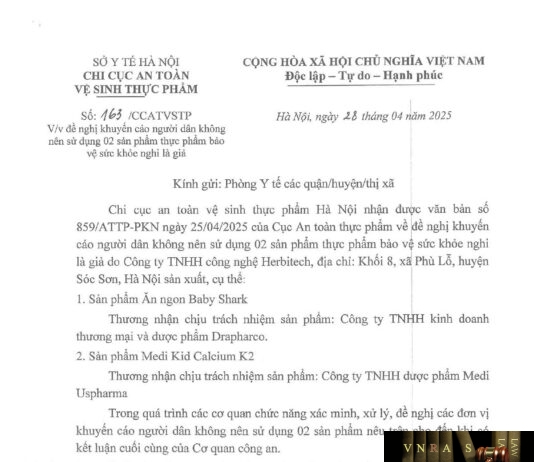 Công văn số 163/ CCATVSTP về việc đề nghị khuyến cáo người dân không nên sử dụng 02 sản phẩm thực phẩm bảo vệ sức khỏe nghi là giả