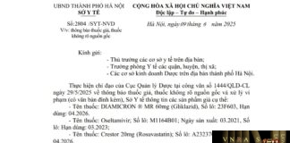 Công văn số : 2804/SYT-NVD Sở y tế Hà Nội ngày 9 tháng 6 năm 2025 Về việc thông báo thuốc giả, thuốc không rõ nguồn gốc