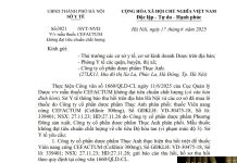 Công văn số : 3021/SYT-NVD Sở Y tế Hà Nội ngày 17 tháng 6 năm 2025 Về việc mẫu thuốc Cefactum không đạt tiêu chuẩn chất lượng
