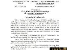 Công văn số : 1179/QĐ-SYT Sở Y tế Hà Nội ngày 30 tháng 6 năm 2025 Về việc thu hồi số công bố tiêu chuẩn áp dụng đối với thiết bị y tế thuộc loại A, B