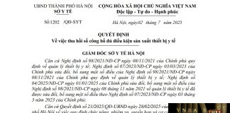 Công văn số : 1202/QĐ-SYT Sở Y tế Hà Nội ngày 02 tháng 7 năm 2025 Về việc thu hồi số công bố đủ điều kiện sản xuất thiết bị y tế