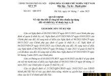 Công văn số : 1221/QĐ-SYT Sở Y tế Hà Nội ngày 04 tháng 7 năm 2025 Về việc thu hồi số công bố tiêu chuẩn áp dụng đối với thiết bị y tế thuộc loại A, B
