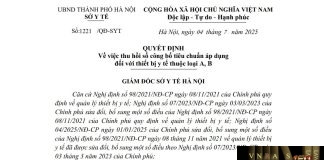 Công văn số : 1221/QĐ-SYT Sở Y tế Hà Nội ngày 04 tháng 7 năm 2025 Về việc thu hồi số công bố tiêu chuẩn áp dụng đối với thiết bị y tế thuộc loại A, B