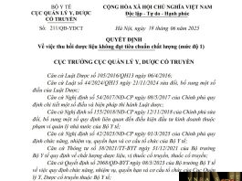 Công văn số : 211/QĐ-YDCT Cục Quản lý Y, Dược Cổ truyền ngày 18 tháng 6 năm 2025 Về việc thu hồi dược liệu không đạt tiêu chuẩn chất lượng (mức độ 1)
