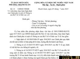 Công văn số : 23/UBND-VHXH Ủy ban Nhân dân Phường Thanh Xuân ngày 09 tháng 7 năm 2025 Về việc triển khai, thực hiện Nghị định của Chính phủ và một số Thông tư của Bộ Y tế về lĩnh vực y tế