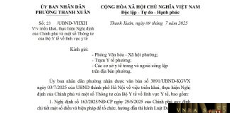 Công văn số : 23/UBND-VHXH Ủy ban Nhân dân Phường Thanh Xuân ngày 09 tháng 7 năm 2025 Về việc triển khai, thực hiện Nghị định của Chính phủ và một số Thông tư của Bộ Y tế về lĩnh vực y tế