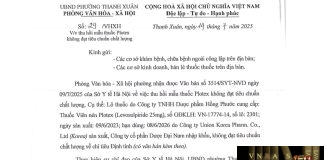 Công văn số : 29/VHXH Phường Thanh Xuân ngày 14 tháng 7 năm 2025 Về việc thu hồi mẫu thuốc Plotex không đạt tiêu chuẩn chat lượng