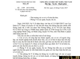 Công văn số : 3189/SYT-NVD Sở Y tế Hà Nội ngày 24 tháng 6 năm 2025 Về việc thu hồi dược liệu Hoàng Đằng vi phạm mức độ 1