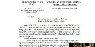 Công văn số : 3189/SYT-NVD Sở Y tế Hà Nội ngày 24 tháng 6 năm 2025 Về việc thu hồi dược liệu Hoàng Đằng vi phạm mức độ 1