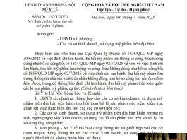 Công văn số : 3470/SYT-NVD Sở Y tế Hà Nội ngày 08 tháng 7 năm 2025 Về việc đình chỉ lưu hành, thu hồi mỹ phẩm vi phạm