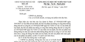 Công văn số : 3470/SYT-NVD Sở Y tế Hà Nội ngày 08 tháng 7 năm 2025 Về việc đình chỉ lưu hành, thu hồi mỹ phẩm vi phạm