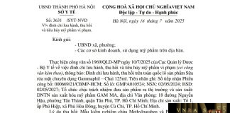 Công văn số : 3631/SYT-NVD Sở Y tế Hà Nội ngày 16 tháng 7 năm 2025 Về việc đình chỉ lưu hành, thu hồi và tiêu hủy mỹ phẩm vi phạm