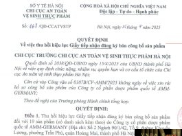 Công văn số : 168/QĐ-CCATVSTP Sở Y tế Hà Nội ngày 25 tháng 7 năm 2025 Về việc thu hồi hiệu lực Giấy tiếp nhận đăng ký bản công bố sản phẩm