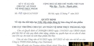 Công văn số : 169/QĐ-CCATVSTP Sở Y tế Hà Nội ngày 25 tháng 7 năm 2025 Về việc thu hồi hiệu lực Giấy tiếp nhận đăng ký bản công bố sản phẩm