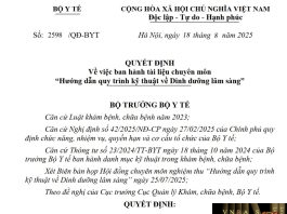Công văn số : 2598/QĐ-BYT Bộ Y tế ngày 18 tháng 8 năm 2025 Về việc ban hành tài liệu chuyên môn “Hướng dẫn quy trình kỹ thuật về Dinh dưỡng lâm sàng”