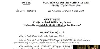 Công văn số : 2598/QĐ-BYT Bộ Y tế ngày 18 tháng 8 năm 2025 Về việc ban hành tài liệu chuyên môn “Hướng dẫn quy trình kỹ thuật về Dinh dưỡng lâm sàng”
