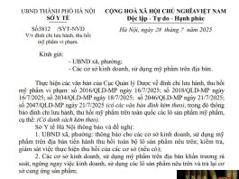 Công văn số : 3812/SYT-NVD Sở Y tế Hà Nội ngày 28 tháng 7 năm 2025 Về việc đình chỉ lưu hành, thu hồi mỹ phẩm vi phạm
