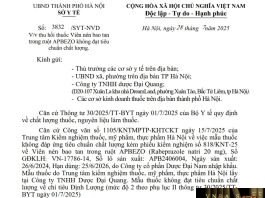 Công văn số : 3832/SYT-NVD Sở Y tế Hà Nội ngày 28 tháng 7 năm 2025 Về việc thu hồi thuốc Viên nén bao tan trong ruột APBEZO không đạt tiêu chuẩn chất lượng