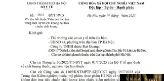 Công văn số : 3832/SYT-NVD Sở Y tế Hà Nội ngày 28 tháng 7 năm 2025 Về việc thu hồi thuốc Viên nén bao tan trong ruột APBEZO không đạt tiêu chuẩn chất lượng