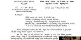 Công văn số : 4133/SYT-NVD Sở Y tế Hà Nội ngày 11 tháng 8 năm 2025 Về việc thu hồi thuốc Projoint 750 không đạt tiêu chuẩn chất lượng