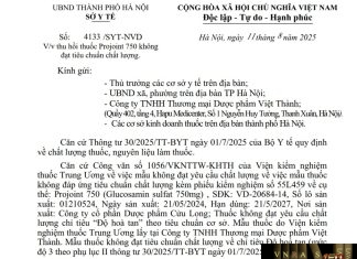 Công văn số : 4133/SYT-NVD Sở Y tế Hà Nội ngày 11 tháng 8 năm 2025 Về việc thu hồi thuốc Projoint 750 không đạt tiêu chuẩn chất lượng