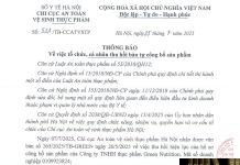 Công văn số : 521/TB-CCATVSTP Sở Y tế Hà Nội ngày 25 tháng 7 năm 2025 Về việc tổ chức, cá nhân thu hồi bản tự công bố sản phẩm