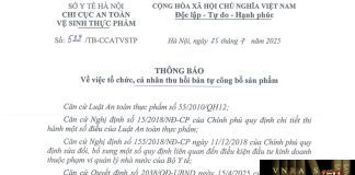Công văn số : 522/TB-CCATVSTP Sở Y tế Hà Nội ngày 25 tháng 7 năm 2025 Về việc tổ chức, cá nhân thu hồi bản tự công bố sản phẩm