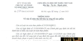 Công văn số : 557/TB-CCATVSTP Sở Y tế Hà Nội ngày 25 tháng 5 năm 2025 Về việc thu hồi hiệu lực Giấy tiếp nhận đăng ký bản công bố sản phẩm