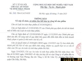 Công văn số : 512/TB-CCATVSTP Sở Y tế Hà Nội ngày 22 tháng 7 năm 2025 Về việc tổ chức, cá nhân thu hồi bản tự công bố sản phẩm