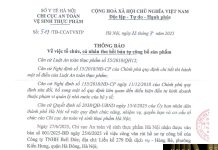 Công văn số : 513/TB-CCATVSTP Sở Y tế Hà Nội ngày 22 tháng 7 năm 2025 Về việc tổ chức, cá nhân thu hồi bản tự công bố sản phẩm