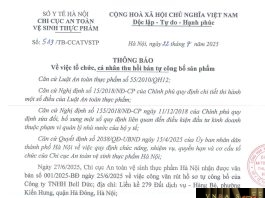 Công văn số : 513/TB-CCATVSTP Sở Y tế Hà Nội ngày 22 tháng 7 năm 2025 Về việc tổ chức, cá nhân thu hồi bản tự công bố sản phẩm