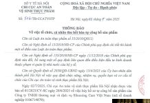 Công văn số : 516/TB-CCATVSTP Sở Y tế Hà Nội ngày 22 tháng 7 năm 2025 Về việc tổ chức, cá nhân thu hồi bản tự công bố sản phẩm