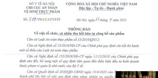 Công văn số : 519/TB-CCATVSTP Sở Y tế Hà Nội ngày 25 tháng 7 năm 2025 Về việc tổ chức, cá nhân thu hồi bản tự công bố sản phẩm