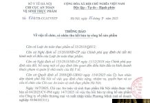 Công văn số : 524/TB-CCATVSTP Sở Y tế Hà Nội ngày 25 tháng 7 năm 2025 Về việc tổ chức, cá nhân thu hồi bản tự công bố sản phẩm