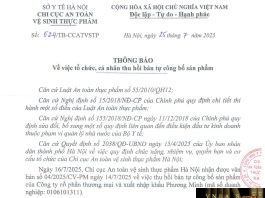 Công văn số : 524/TB-CCATVSTP Sở Y tế Hà Nội ngày 25 tháng 7 năm 2025 Về việc tổ chức, cá nhân thu hồi bản tự công bố sản phẩm