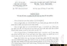 Công văn số : 527/TB-CCATVSTP Sở Y tế Hà Nội ngày 25 tháng 7 năm 2025 Về việc tổ chức, cá nhân thu hồi bản tự công bố sản phẩm