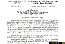 Quyết định số : 1757/QĐ-SYT Sở Y tế Hà Nội ngày 10 tháng 9 năm 2025 Về việc thu hồi số công bố tiêu chuẩn áp dụng đối với thiết bị y tế thuộc loại A, B