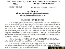 Quyết định số : 1827/QĐ-SYT Sở Y tế Hà Nội ngày 18 tháng 9 năm 2025 Về việc thu hồi số công bố tiêu chuẩn áp dụng đối với thiết bị y tế thuộc loại A,B