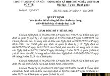 Quyết định số : 1957/QĐ-SYT Sở Y tế Hà Nội ngày 29 tháng 9 năm 2025 Về việc thu hồi số công bố tiêu chuẩn áp dụng đối với thiết bị y tế thuộc loại A, B