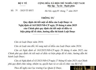Thông tư số : 31/2025/TT-BYT Quy định chi tiết một số điều của Luật Dược và Nghị định số 163/2025/NĐ-CP ngày 29 tháng 6 năm 2025 của Chính phủ quy định chi tiết một số điều và biện pháp để tổ chức, hướng dẫn thi hành Luật Dược
