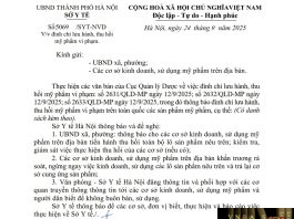 Công văn số : 5069/SYT-NVD Sở Y tế Hà Nội ngày 24 tháng 9 năm 2025 Về việc đình chỉ lưu hành, thu hồi mỹ phẩm vi phạm